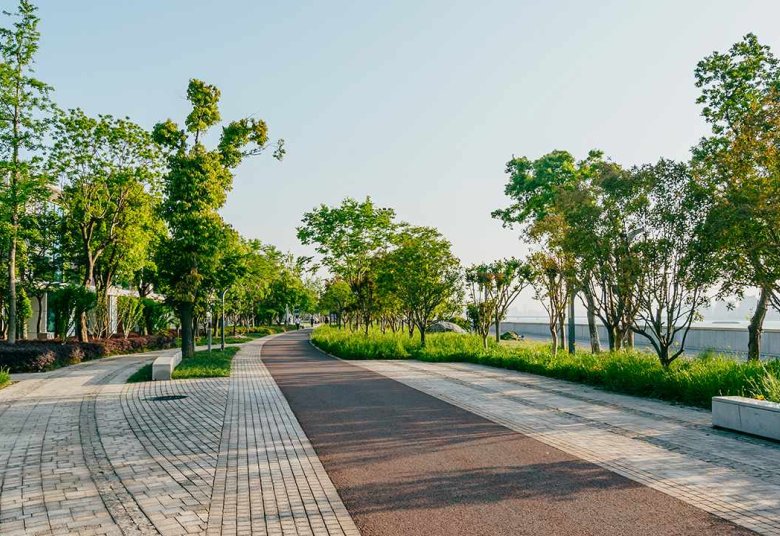 zone piétonne à côté d'un parc
